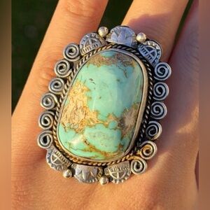 Navajo Sterling Silver Turquoise Adjustable Ring Etta Enditto Gift